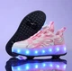 Роликовые кроссовки для девочек с LED подсветкой розовые на 4-х колесах (LR 1301) 37(23,5см) - изображение 1