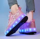 Роликовые кроссовки для девочек с LED подсветкой розовые на 4-х колесах (LR 1301) 37(23,5см) - изображение 4