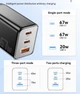 Зарядний пристрій Essager 67W GaN PD QC3.0 USB+2Type-C black (G671A2CU1) - зображення 4