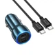 Автомобільний зарядний пристрій HOCO Z48 Tough 40W dual port(2C) car charger set(Type-C to Type-C) Sapphire Blue (6931474795045) - зображення 1