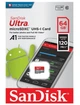 Карта пам'яті microSDXC (UHS-1) SanDisk Ultra 64Gb class 10 A1 (140Mb/s) (SDSQUAB-064G-GN6MN) - зображення 2
