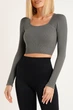 Топ-лонгслів в рубчик з довгим рукавом Giulia CROP TOP RIB POPPY SEED One Size Темно-сірий - изображение 1