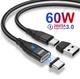 Магнітний кабель Type-C to Type-C PD 60W (20V/3А) + адаптер USB-A FAST CHARGING 3.0 передача даних для ноутбуків планшетів смартфонів довжина 1.0м black - зображення 1