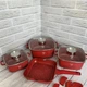 Набір посуду з гранітним покриттям антипригарним 12 предметів Top Kitchen TK-000103, Набір каструль і сковорода червоний - зображення 4