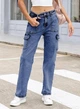 Джинси Sidefeel Women Wide Leg Cargo Jeans High Waisted Stretch Denim Pants with Flap Pockets Color: Blue Size: 6 - зображення 2