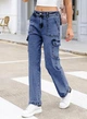 Джинси Sidefeel Women Wide Leg Cargo Jeans High Waisted Stretch Denim Pants with Flap Pockets Color: Blue Size: 6 - зображення 3