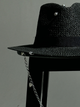 Шляпа Федора женская D.Hats из рафия с цепью серебро с сердцами черная - изображение 3