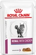 Упаковка вологого корму для кішок при захворюваннях нирок Royal Canin Renal with chicken Feline (скибочки в соусі) 85 г x 12 шт (9003579000465) (9003579000458) (403000100)A - изображение 2