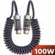 Пружинний Кабель для швидкої зарядки телефону Toocki Type-C + Type-C 100W + Датчик напруги Тестер індикатор потужності Амперметр Вт PD Fast Charge 1.8м - зображення 1