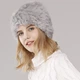 Женская шапка с мехом кролика серая с помпончиком One size - изображение 3