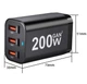 Сетевое Зарядное устройство YMS-618 200W 3 USB GaN + 3 Type-C PD100W Блок Зарядка для телефона Samsung, iPhone, Xiaomi, Redmi, Huawei, Realme Black - изображение 3