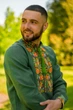 Чоловіча вишиванка Vyshyvanka Петриківський Розпис, маш.виш.100% льон 50 Зелений 4247 - изображение 2