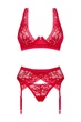 Мереживний бюстгальтер, пояс для панчіх і стрінги Obsessive 44/46(M/L) Червоний (100879) - зображення 2