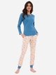 Піжама (кофта + штани) жіноча бавовняна Cornette Womens sleepwear 723-380 S Бежевий/Синій (5902458243129) - зображення 1