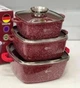 Набір каструль із гранітним антипригарним покриттям Higher Kitchen HK-302 потовщене індукційне дно Червоний - зображення 3