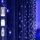 Гирлянда штора "Роса", 1,8x1,2м, 144 LED, от USB и сети 220В, 8 режимов, 12 нитей, Синий - изображение 1