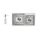 Мойка для кухни с двумя чашами интегрированная Lidz Handmade H7843 (LDH7843BRU35387) Brushed Steel 3,0/1,0 мм - изображение 1