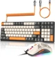 Ультракомпактна MAMBASNAKE K3 Pro Mini дротова 98-клавішна механічна клавіатура з RGB, спіральний кабель USB Type-C, та ергономічна ігрова миша 6400 DPI. Блакитні світчі. Колір - Чорний. Розкладка ( ENG - UA ) - зображення 1