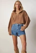 Укороченный свитер на змейке беж one size - изображение 2