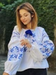 Святкова жіноча вишиванка з птахами біла "Ластівки щастя" на домотканому полотні бохо стиль 12752-52 (XL) - зображення 2