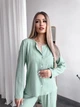 Женская пижама 3в1 комплект кофта с длинным рукавом на пуговицах топ штаны M Фисташковый - изображение 3