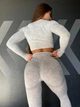 Спортивный женский костюм WOW с эффектом вываривания (рашгард + леггинсы) для фитнеса и йоги PUSH UP XS-S Светло-серый (SX08S) - изображение 8