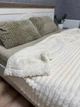 Теплый мягкий плед покрывало Шарпей Полоски на овчине 150x200 Полуторный Молочный - изображение 3