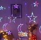 Гірлянда-бахрома на 2.5 м., 9 LED діодів (зірки та місяця), провід гнучкий прозорий, свічення Різнокольорова (8 режимів) від 220В (на ялинку, штору, вікно, стіну) - зображення 2