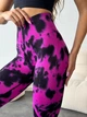 Спортивные женские леггинсы (лосины) Marble Blot Tie-Dye с эффектом пуш-ап для фитнеса и йоги Бесшовные Пятнистые Push Up M Фуксия с черным (5103M) - изображение 2