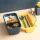 Ланчбокс на 3 відділення з приборами LUNCH 1400 мл синій з жовтим - зображення 3