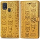Чехол Embossed Cat and Dog для Samsung Galaxy M31 / M315 книжка кожа PU с визитницей желтый - изображение 2