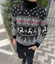 Мужской новогодний свитер с оленями "Christmas deer" Чёрный, под шею, размер L - изображение 2