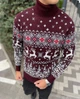 Мужской новогодний свитер с оленями "Christmas deer" Бордовый, под шею, размер M - изображение 2