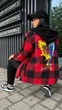 Спортивный прогулочный костюм теплый свободного кроя рубашка в клетку с капюшоном батал 48-50 красный с черным LL 1853 - изображение 5