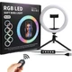 Кольцевая лампа MJ26 RGB 26см (разноцветная) + штатив-тринога + Bluetooth кнопка - изображение 1