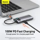 Док-станция адаптер хаб BASEUS Metal Gleam Series 4-in-1 - Type-C to 2USB HDMI Type-C (CAHUB-CY0G) - изображение 7
