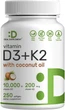 Добавка премиум-класса для здоровья костей, зубов и иммунной системы Deal Supplement Vitamin D3 10000 IU with K2 MK7 200mcg with Coconut Oil 250 капсул - изображение 1