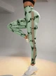 Спортивные женские леггинсы Marble Tie Dye с вырезами по бокам и эффектом пуш-ап Мраморные Тай-дай Бесшовные XS-S Зеленые (5042S) - изображение 9