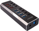 Hub USB Lindy 4 Port USB 3.0 with 3 Quick Charge 3.0 Ports Black (43371) - obraz 1