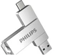 Флешка Двосторонняя Брелок Поворотная 2 в 1 для ПК и телефона PHILIPS 60UT USB 3.2 + Type-C OTG 256 гб Super Speed 150Mb/s Silver - изображение 1