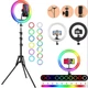 Кольцевая Светодиодная LED лампа 36см RGB цветная со Штативом 210см, Лампа Блогера, Тиктокера - изображение 1