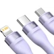Кабель USB + USB Type-C > USB Type-C + Lightning + microUSB Baseus Flash Series Ⅱ Two-for-three Charging Cable 100W 1.2 m (CASS030103) Purple - изображение 3