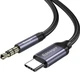 Аудіо-перехідник Type-C to AUX Mini-Jack 3.5 mm Essager для iOS пристроїв iPhone 15/15 Pro/15 Plus/15 Pro Max/16/16 Plus/16 Pro Max, Android пристроїв Xiaomi, Meizu, Samsung, Huawei, Oppo, Vivo, LG 1М Кабель Аукс на Тайп- З ( USB-C) Black-Grey - зображення 1