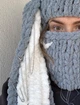 Балаклава вязаная ручной работы с ушками зайца серо-белая - изображение 2