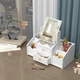 Большой DIY Органайзер для косметики и инструментов для макияжа с прямоугольным зеркалом на 5 секций, с выдвижными ящиками, 40х20х38 см, белый (COSM402038WH) - изображение 5
