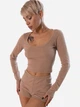 Пижама (лонгслив + шорты) женская хлопковая Leinle Havana Brown 1579 XS Коричневая (4821579420071) - изображение 3