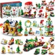 Різдвяний конструктор адвент календар Advent calendar Merry Christmas & Happy New Year, новорічний конструктор для дівчинки чи хлопчика Ялинка, Санта Клаус, сніговик, подарунки, олень, потяг, пряниковий будиночок на 1123 деталі на 28 моделей - зображення 11