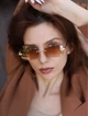 Солнцезащитные очки No Brand унисекс без оправы Trend коричневые с золотом - изображение 3