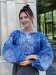 Жіноча вишиванка блакитна з білою вишивкою блуза вишита на тканині льон-бавовна 10928-44 (M) - зображення 1