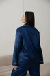 Піжама шовк штани та сорочка з довгим рукавом plus size 5XL Синя - зображення 2